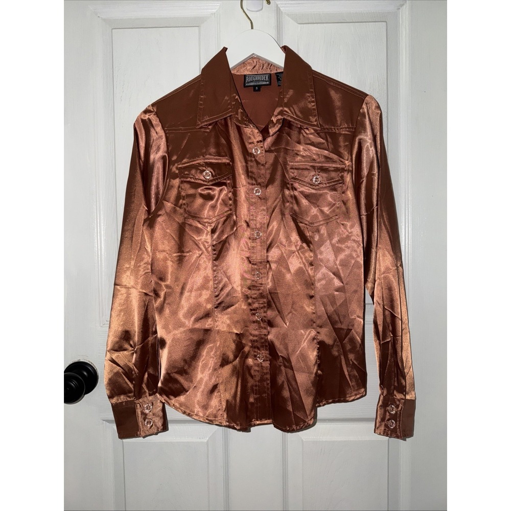 Roughrider Women's Western Rodeo Satin Jewell Button Up‎ Size S Small